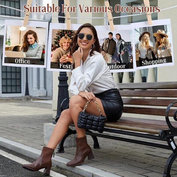 Women's Back Zipper Square Toe Ankle Chelsea Heel Comfortable Brown Boot - Picture 2 of 6